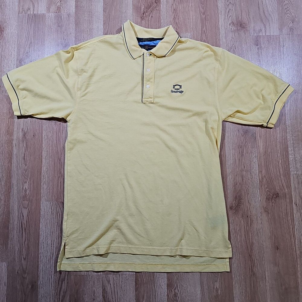 Tommy Hilfiger Polo Shirt Men Medium Yellow Stonebridge Golf Short Sleeve Ribbed